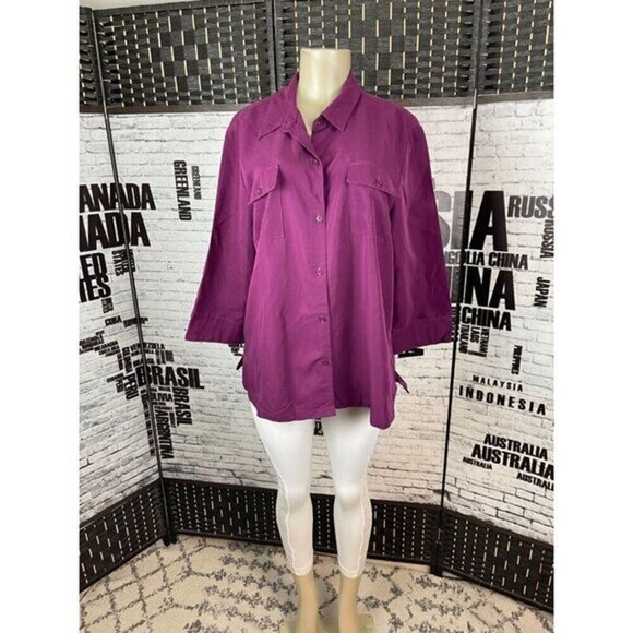 Liz Claiborne 1st Issue XL Purple Faux Suede Button Down Collar 3/4 Sleeve Top - Picture 1 of 5